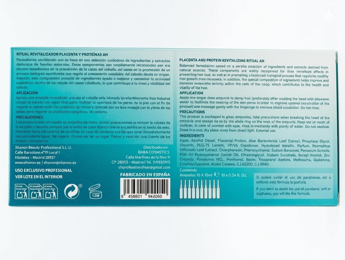 AH PROFESSIONAL HAIR AMPOLLA RITUAL REVITALIZADOR PLACENTA Y PROTEINAS 10 ML 10 UNIDAD - Imagen 2